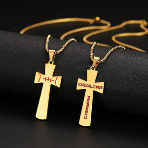 GUNGNEER Baseball Cross Necklace with Ring Stainless Steel Sports Jewelry Gift Set
