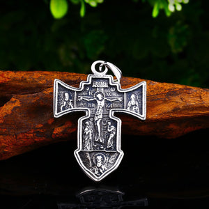 GUNGNEER Stainless Steel Jesus Cross Bracelet Christian Pendant Necklace Jewelry Set