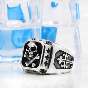 GUNGNEER Skull Finger Ring Bracelet Bangle Stainless Steel Punk Biker Halloween Jewelry Set