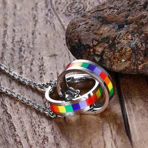 GUNGNEER Double Circle Rainbow Necklace Stainless Steel Pride Bracelet Jewelry Set