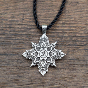 GUNGNEER Mandala Om Necklace Black Rope Chain Lotus Flower Jewelry Accessory For Men Women