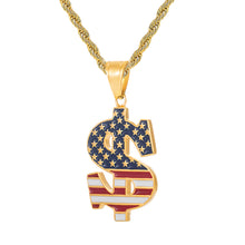 Load image into Gallery viewer, GUNGNEER Stainless Steel US America Flag Star Stripe Dollar Pendant Necklace Jewelry Men Women