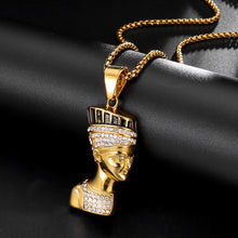 Load image into Gallery viewer, GUNGNEER Egyptian Cleopatra Stainless Steel Pharaoh Crystal Necklace Geometric Ring Jewelry Set
