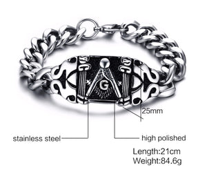 GUNGNEER Freemasons Bracelet Black Stainless Steel Biker Punk Masonic Symbol Accessory