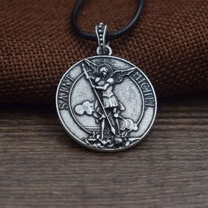 GUNGNEER Saint Michael The Archangel Pendant Necklace Rope Chain Jewelry For Men Women