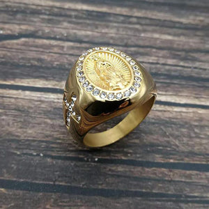GUNGNEER Stainless Steel Iced Out Virgin Mary Ring Miraculous Christian Jewelry Men Women
