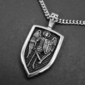 GUNGNEER Stainless Steel Shield St Michael Necklace Chain Bracelet The Archangel Jewelry Set