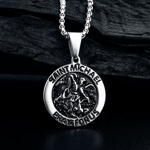 GUNGNEER Protect Us St Michael Necklace Stainless Steel Pendant Jewelry For Men Women