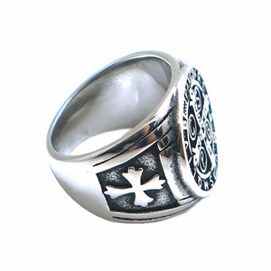 GUNGNEER 2 Pcs Protect Us St Michael Cross Ring Stainless Steel Guardian Jewelry Accessory Set
