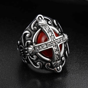 GUNGNEER Knights Templar Cross Shield Stone Ring with Bracelet Stainless Steel Jewelry Set