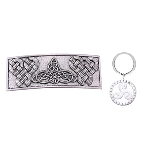 GUNGNEER Celtic Irish Knot Trinity Infinity Hair Pin with Triskele Key Chain Jewelry Outfit Set