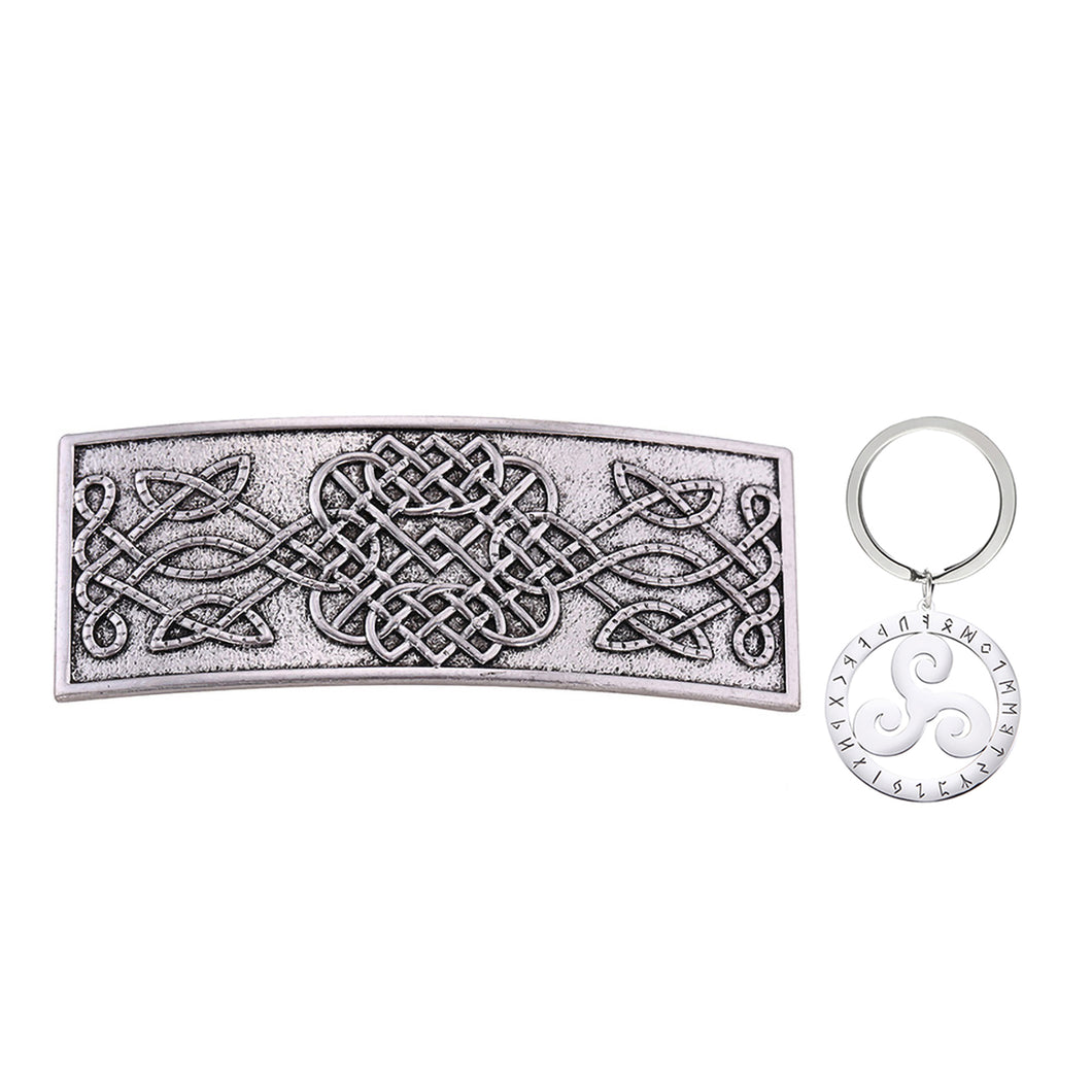 GUNGNEER Celtic Irish Knot Trinity Infinity Hair Pin with Triskele Key Chain Jewelry Outfit Set