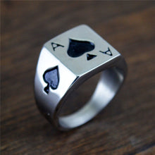 Load image into Gallery viewer, GUNGNEER Stainless Steel Men Square Ace of Spade Ring Casino Gambling Jewelry Accessories