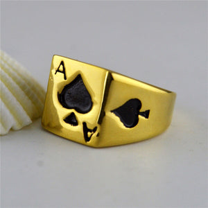 GUNGNEER Stainless Steel Men Square Ace of Spade Ring Casino Gambling Jewelry Accessories