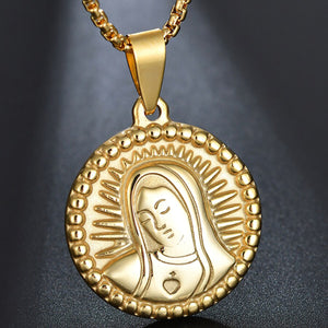 GUNGNEER Stainless Steel Mother Saint Virgin Mary Pendant Necklace Goldtone Silvertone Jewelry