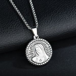 GUNGNEER Stainless Steel Mother Saint Virgin Mary Pendant Necklace Goldtone Silvertone Jewelry