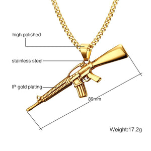 GUNGNEER Stainless Steel Hip Hop Gun Pendant Necklace Cuban Chain Military Jewelry