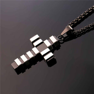 GUNGNEER Stainless Steel Christian Necklace God Cross Band Ring Jesus Jewelry Set Men Women