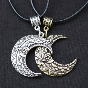 GUNGNEER Moon Mandala Lotus Flower Necklace Wicca Crescent Ring Jewelry Set For Men Women