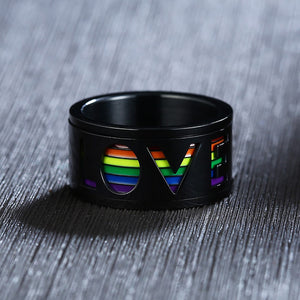 GUNGNEER Love Pride Ring Rainbow Stainless Steel LGBT Lesbian Gay Necklace Jewelry Set