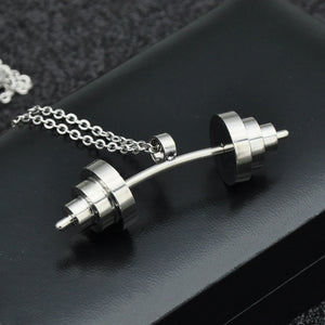 GUNGNEER Gym Barbell Pendant Necklace Stainless Steel Sport Fitness Jewelry for Men Women