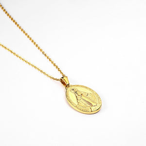 GUNGNEER Christian Virgin Mary Miraculous Medal Pendant Necklace Stainless Steel Jewelry