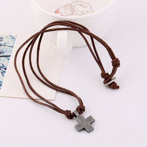 GUNGNEER Cross Leather Pendant Necklace Christian Jewelry Accessory Gift For Men Women