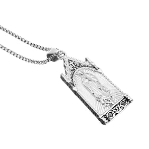 GUNGNEER Stainless Steel Religious Mother of God Virgin Mary Pendant Necklace Jewelry Men Women