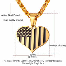 Load image into Gallery viewer, GUNGNEER Stainless Steel US American Flag Heart Shape Pendant Necklace Jewelry Accessories
