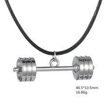 Load image into Gallery viewer, GUNGNEER Barbell Charm With Black Leather Pendant Necklace Fitness Gym Jewelry Men Women