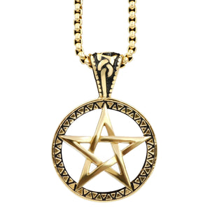 GUNGNEER Celtic Wicca Pentagram Star Stainless Steel Pendant