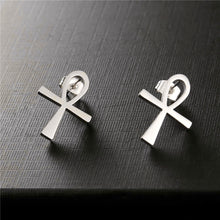 Load image into Gallery viewer, GUNGNEER Ankh Egyptian Cross Pendant Necklace Stud Earrings Stainless Steel Jewelry Set