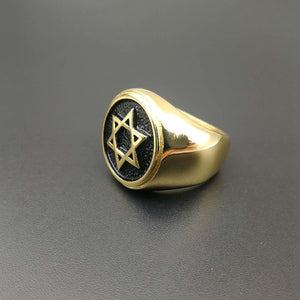 GUNGNEER Stainless Steel David Star Ring Seal of Solomon Jewelry Accessory Gift For Men