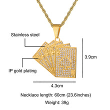 Load image into Gallery viewer, GUNGNEER Punk Iced Out Stainless Steel Straight Flush Poker Card Lucky Pendant Necklace Jewelry