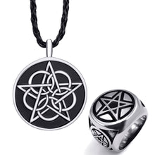 Load image into Gallery viewer, GUNGNEER Stainless Steel Wicca Pentagram Pentacle Star Pendant Necklace Ring Jewelry Set