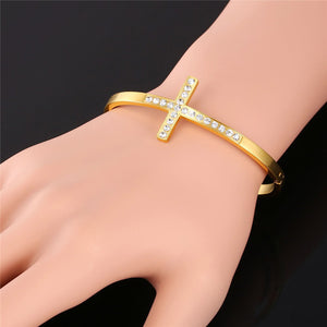 GUNGNEER God Christian Pendant Necklace Jesus Cross Bangle Bracelet Jewelry Set Men Women