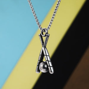 GUNGNEER Baseball Bat Ball Necklace Stainless Steel Charm Chain Jewelry For Men Women