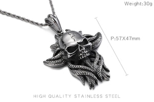 GUNGNEER Stainless Steel Skull Leaf Chain Pendant Necklace Punk Choker Gothic Gifts Jewelry