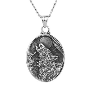 GUNGNEER Stainless Steel Viking Howling Wolf Pendant Necklace with Bangle Jewelry Set Men