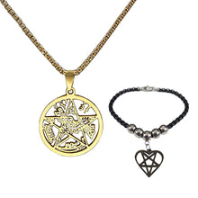 Load image into Gallery viewer, GUNGNEER Pentagram Pentacle Stainless Steel Necklace Heart Satan Beaded Bracelet Jewelry Set