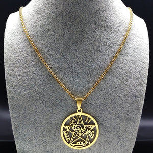 GUNGNEER Wiccan Pentagram Pentacle Stainless Steel Pendant Necklace Jewelry Amulet