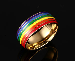 GUNGNEER Lesbian Love Conquer All Pride Ring Stainless Steel Rainbow Ring Set For Men Women
