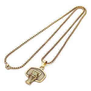 GUNGNEER Basketball Necklace Stainless Steel Rim Pendant Chain Jewelry For Boys Girls