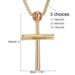 GUNGNEER Baseball Cross Necklace Stainless Steel Chain with Ring Jewelry Accessory Set