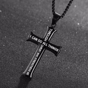 GUNGNEER I Can Do All Things Christ Cross Pendant Necklace God Jesus Jewelry For Men Women