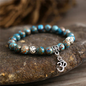 HoliStone Natural Stone & OM Charm Stretch Bracelet ? Anxiety Stress Relief Yoga Meditation Energy Healing Balancing Lucky Charm Bracelet for Women and Men