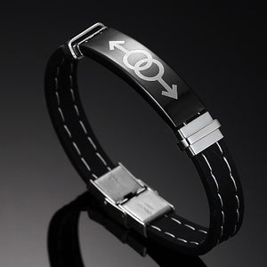 GUNGNEER Stainless Steel Male Symbol Pride Necklace Silicone Bracelet Gay LGBT Jewelry Set