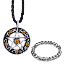 Load image into Gallery viewer, GUNGNEER Stainless Steel Cubic Pentacle Pentagram Pendant Necklace Curb Bracelet Jewelry Set