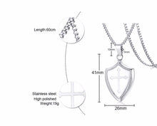 Load image into Gallery viewer, GUNGNEER Cross Shield Necklace Stainless Steel Jesus Smooth Stud Earrings Jewelry Gift Set