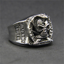 Load image into Gallery viewer, GUNGNEER Army Gothic Punk Skull Ring Stainless Steel Halloween Jewelry Accessories Men Women